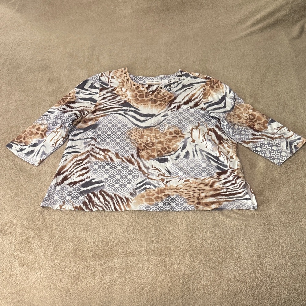 2X - Alfred Dunner - Wild Pattern 3/4 Sleeve Women's Top